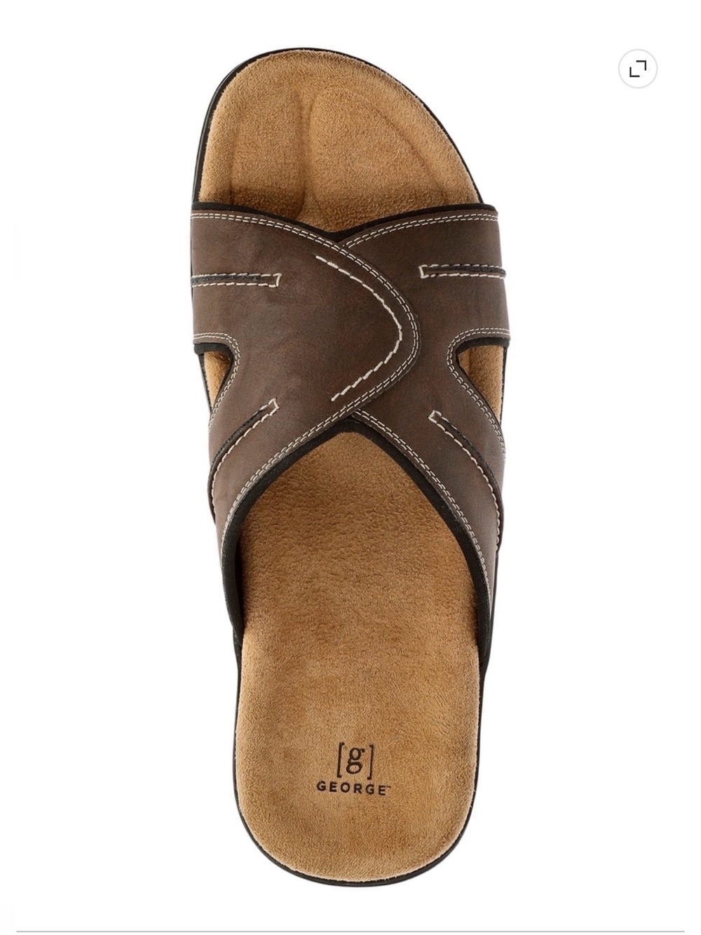 George Men's Brown Leather Slide Sandals - Comfortable Everyday Slip-Ons